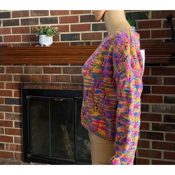 Women Pullover Sweater Size XS Knit  Pointelle  Multi Color Cardigan Comfort New - Picture 4 of 13